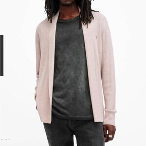 All Saints Boston Taupe Mode Merino Ramskull Open Cardigan